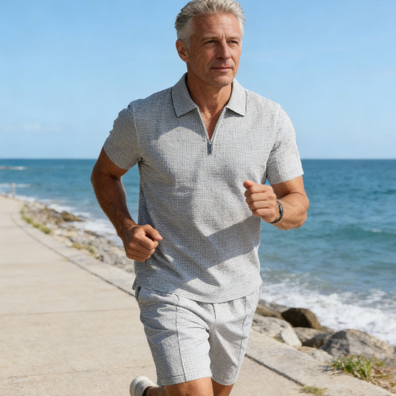 📢📢30% OFF !! ⏰Summer Casual Zip-Neck Shirt & Shorts Set