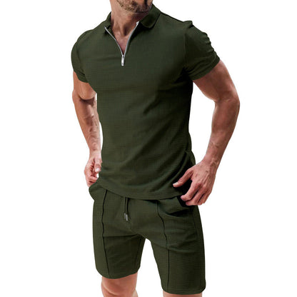 📢📢30% OFF !! ⏰Summer Casual Zip-Neck Shirt & Shorts Set