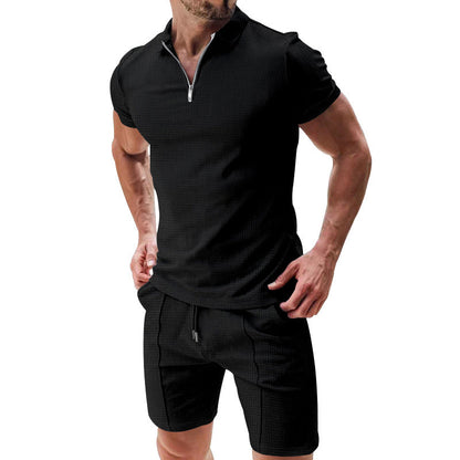 📢📢30% OFF !! ⏰Summer Casual Zip-Neck Shirt & Shorts Set