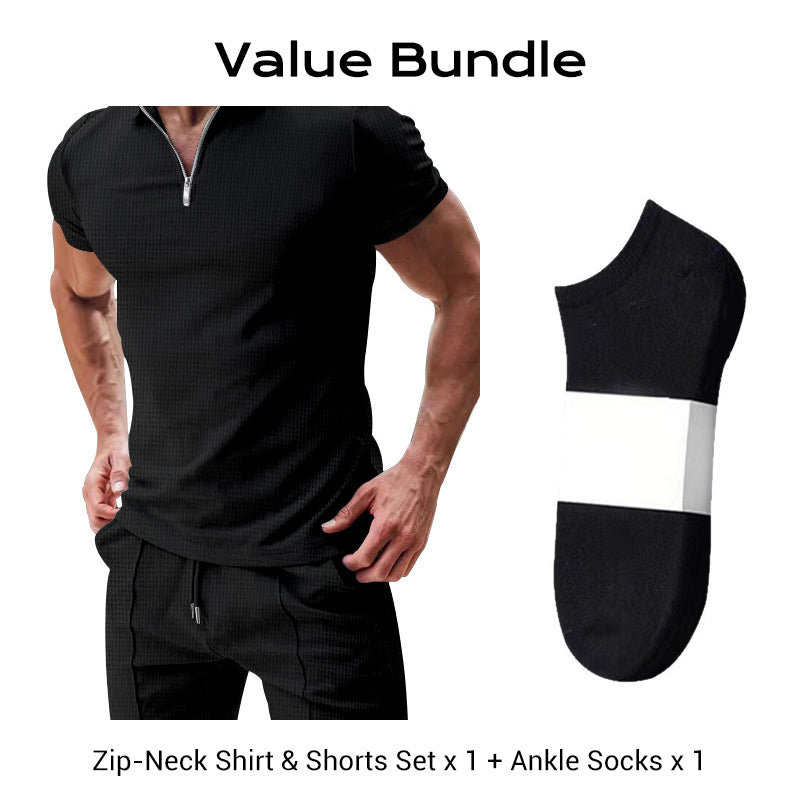📢📢30% OFF !! ⏰Summer Casual Zip-Neck Shirt & Shorts Set