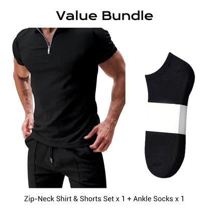 📢📢30% OFF !! ⏰Summer Casual Zip-Neck Shirt & Shorts Set