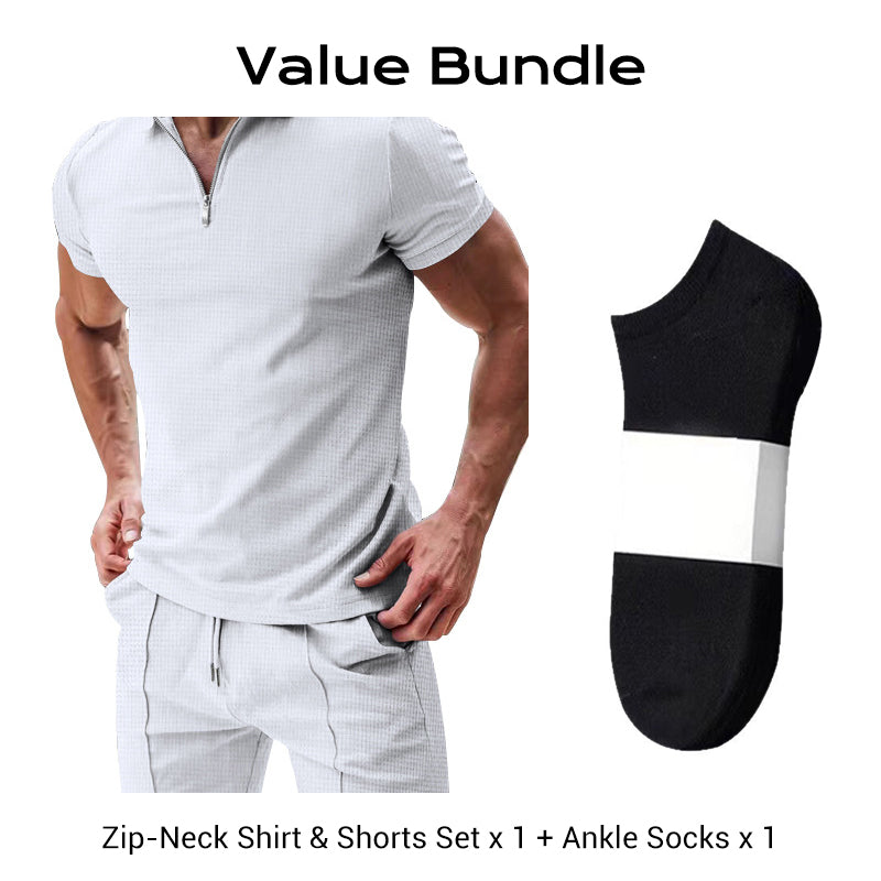 📢📢30% OFF !! ⏰Summer Casual Zip-Neck Shirt & Shorts Set