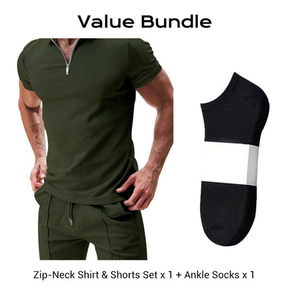 📢📢30% OFF !! ⏰Summer Casual Zip-Neck Shirt & Shorts Set