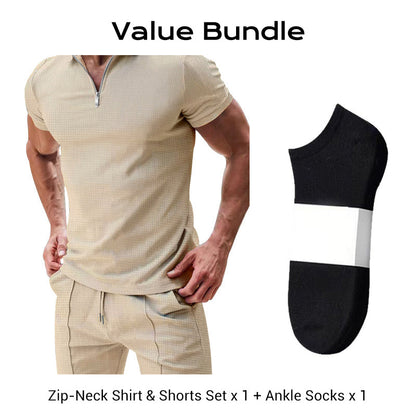 📢📢30% OFF !! ⏰Summer Casual Zip-Neck Shirt & Shorts Set