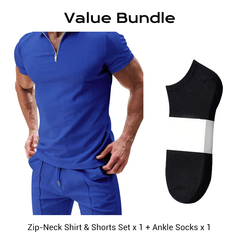 📢📢30% OFF !! ⏰Summer Casual Zip-Neck Shirt & Shorts Set