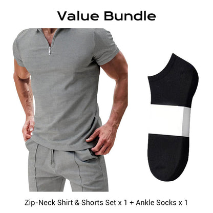 📢📢30% OFF !! ⏰Summer Casual Zip-Neck Shirt & Shorts Set