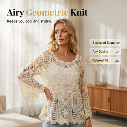 👚 40% OFF NOW! 🌸 Women's Vintage-Inspired Lace Cover-Up Blouse – Delicate Lace, Flowy Fit & Perfect for Layering or a Romantic Look ✨