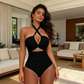Criss Cross Halter Neck High Waisted One-Piece Swimsuit