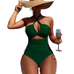 Criss Cross Halter Neck High Waisted One-Piece Swimsuit
