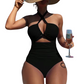 Criss Cross Halter Neck High Waisted One-Piece Swimsuit