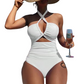 Criss Cross Halter Neck High Waisted One-Piece Swimsuit