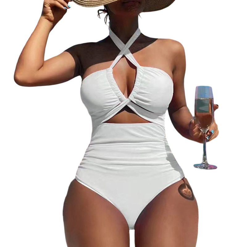 Criss Cross Halter Neck High Waisted One-Piece Swimsuit
