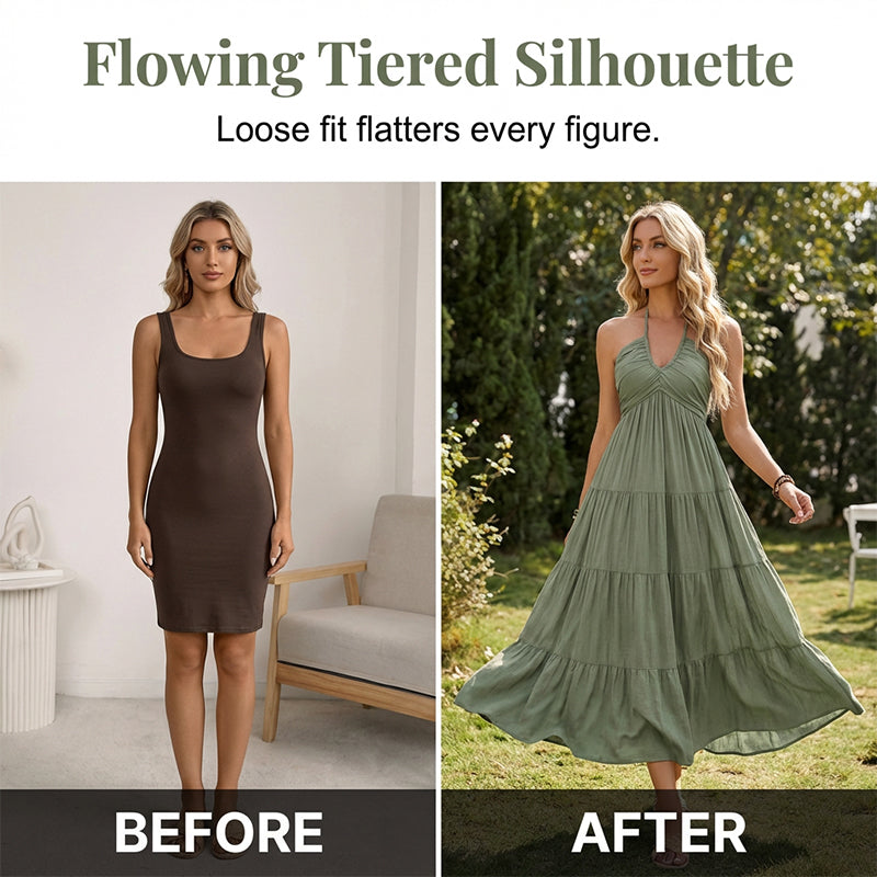 👗2026 New Arrivals 55% OFF💥💃Women's Halter Neck Backless Tiered Maxi Dress