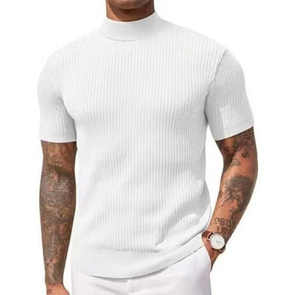 👕 LIMITED-TIME 50% OFF & FREE SHIPPING! ✨ Men's Slim Mock Neck T-Shirt – Ribbed, Short Sleeve, 6 Colors 🍁