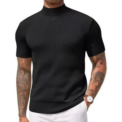 👕 LIMITED-TIME 50% OFF & FREE SHIPPING! ✨ Men's Slim Mock Neck T-Shirt – Ribbed, Short Sleeve, 6 Colors 🍁