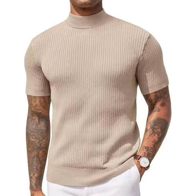 👕 LIMITED-TIME 50% OFF & FREE SHIPPING! ✨ Men's Slim Mock Neck T-Shirt – Ribbed, Short Sleeve, 6 Colors 🍁