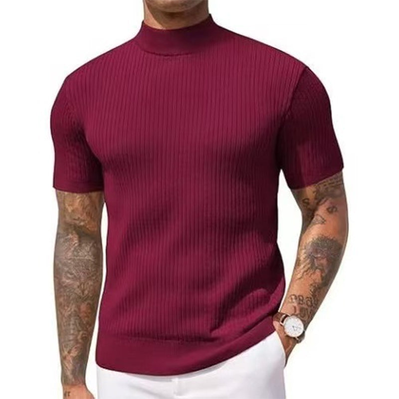 👕 LIMITED-TIME 50% OFF & FREE SHIPPING! ✨ Men's Slim Mock Neck T-Shirt – Ribbed, Short Sleeve, 6 Colors 🍁