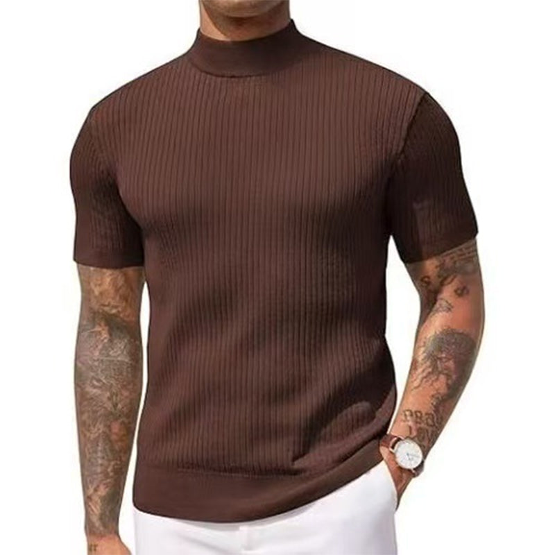 👕 LIMITED-TIME 50% OFF & FREE SHIPPING! ✨ Men's Slim Mock Neck T-Shirt – Ribbed, Short Sleeve, 6 Colors 🍁