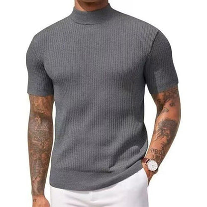 👕 LIMITED-TIME 50% OFF & FREE SHIPPING! ✨ Men's Slim Mock Neck T-Shirt – Ribbed, Short Sleeve, 6 Colors 🍁