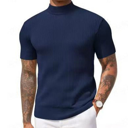 👕 LIMITED-TIME 50% OFF & FREE SHIPPING! ✨ Men's Slim Mock Neck T-Shirt – Ribbed, Short Sleeve, 6 Colors 🍁