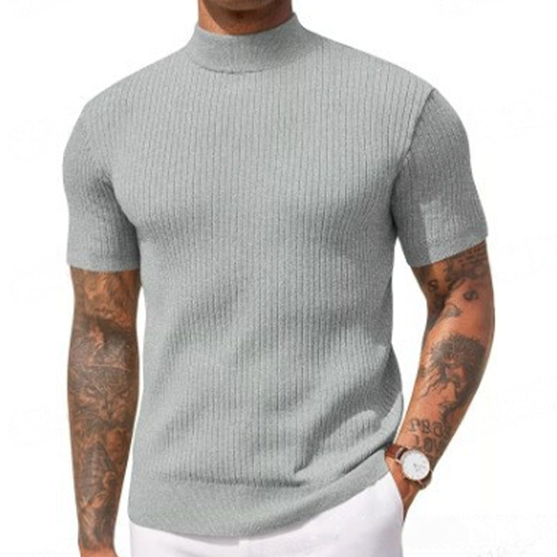 👕 LIMITED-TIME 50% OFF & FREE SHIPPING! ✨ Men's Slim Mock Neck T-Shirt – Ribbed, Short Sleeve, 6 Colors 🍁