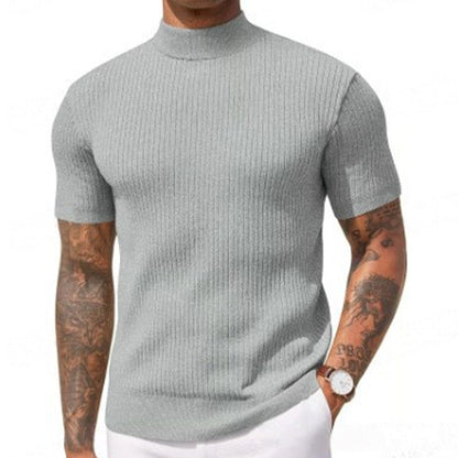 👕 LIMITED-TIME 50% OFF & FREE SHIPPING! ✨ Men's Slim Mock Neck T-Shirt – Ribbed, Short Sleeve, 6 Colors 🍁