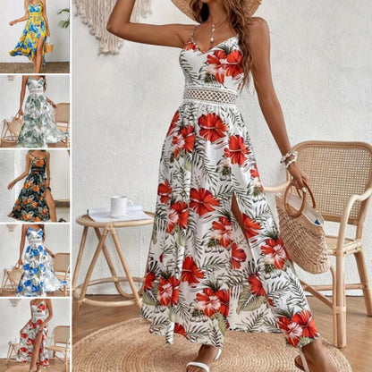 📢📢30% OFF !! ⏰Women’s Floral Print High Slit Spaghetti Strap Flowy Dress