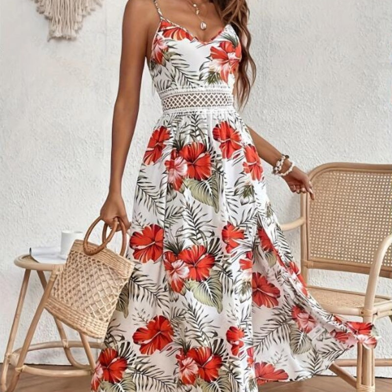 📢📢30% OFF !! ⏰Women’s Floral Print High Slit Spaghetti Strap Flowy Dress