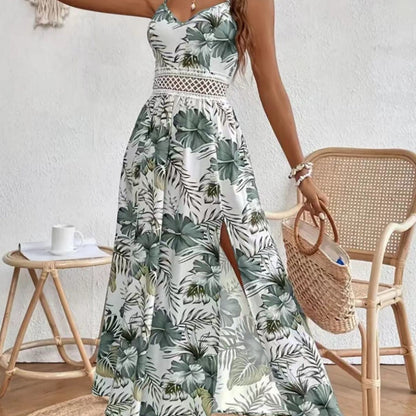 📢📢30% OFF !! ⏰Women’s Floral Print High Slit Spaghetti Strap Flowy Dress