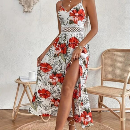 📢📢30% OFF !! ⏰Women’s Floral Print High Slit Spaghetti Strap Flowy Dress