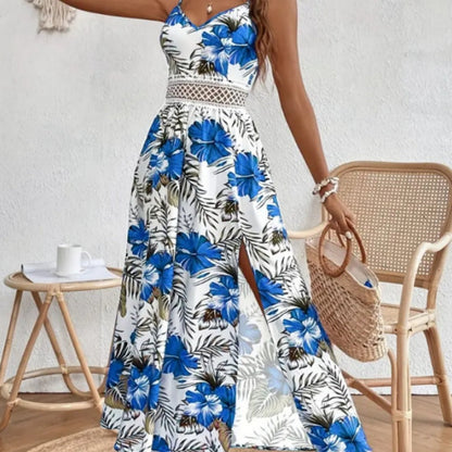 📢📢30% OFF !! ⏰Women’s Floral Print High Slit Spaghetti Strap Flowy Dress