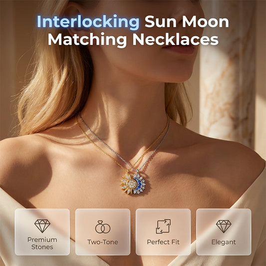 Sun and Moon Pendant Necklace with Rhinestones