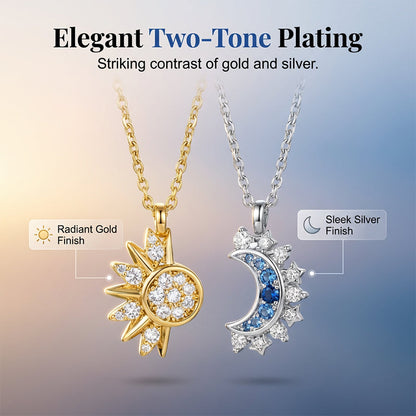 Sun and Moon Pendant Necklace with Rhinestones