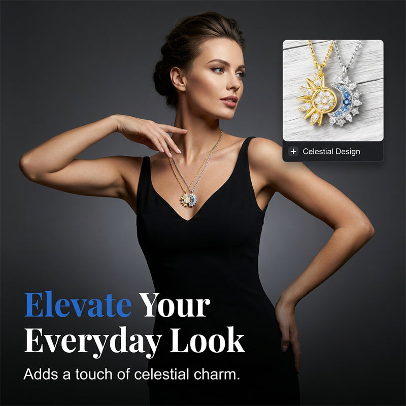Sun and Moon Pendant Necklace with Rhinestones