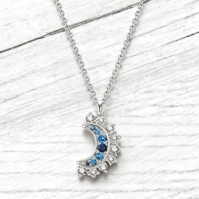 Sun and Moon Pendant Necklace with Rhinestones