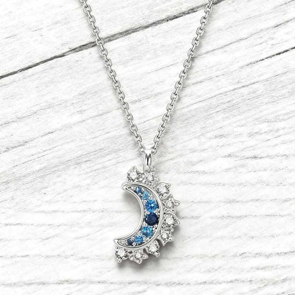 Sun and Moon Pendant Necklace with Rhinestones