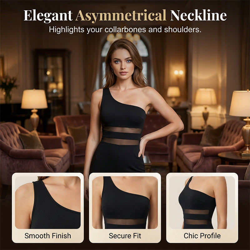 📢📢40% OFF !! ⏰One-Shoulder Mesh Panel Wide-Leg Jumpsuit