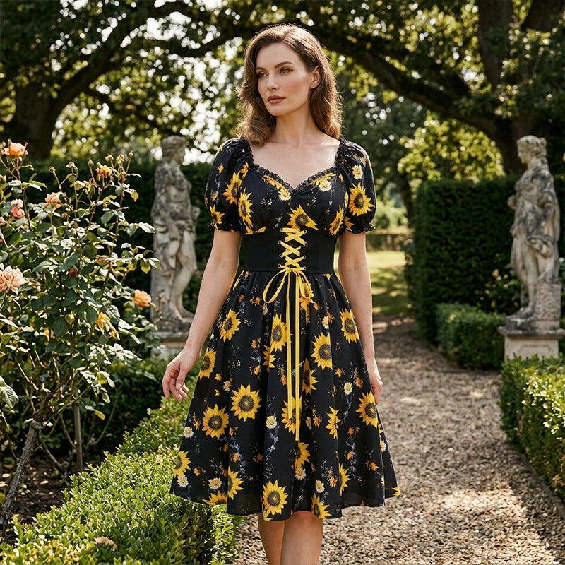 💐50% OFF ! Women’s Print Puff Sleeve Dress – Perfect for Summer Days 🌸☀️【Limited Offer】