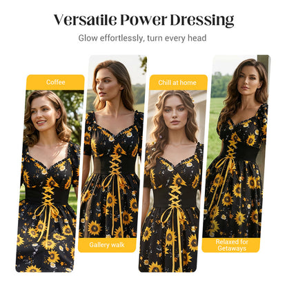 💐50% OFF ! Women’s Print Puff Sleeve Dress – Perfect for Summer Days 🌸☀️【Limited Offer】