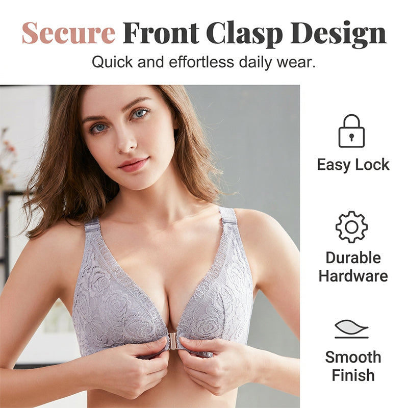 Elegant Rose Lace Back Bra with Easy Front Clasp