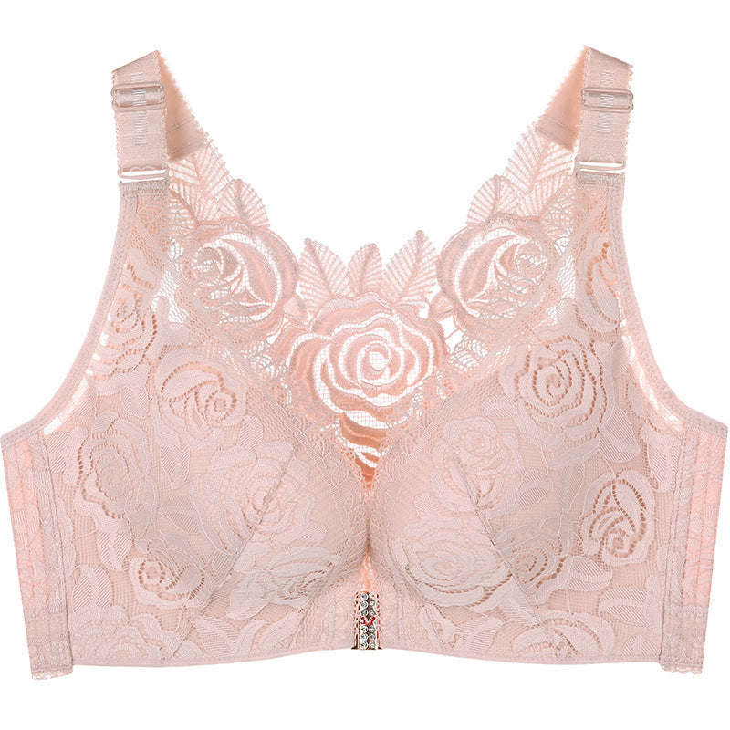 Elegant Rose Lace Back Bra with Easy Front Clasp