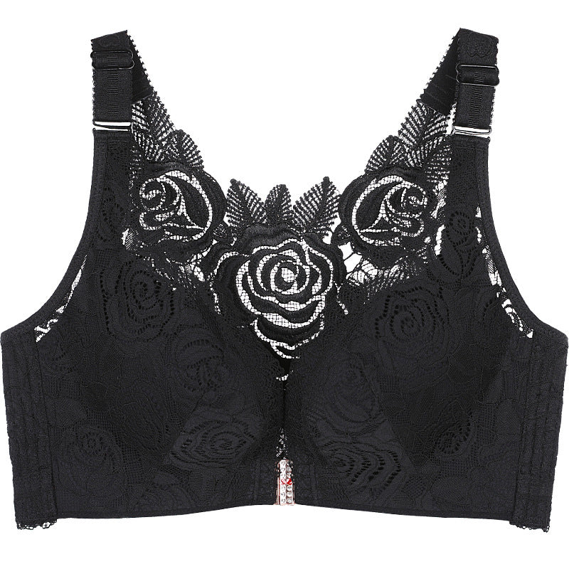 Elegant Rose Lace Back Bra with Easy Front Clasp