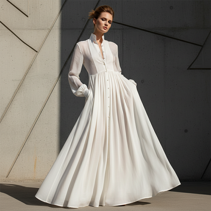 👗 LIMITED-TIME 50% OFF! ✨ Elegant Pleated Maxi Dress – High Neck, Cinched Waist, Pockets ✨