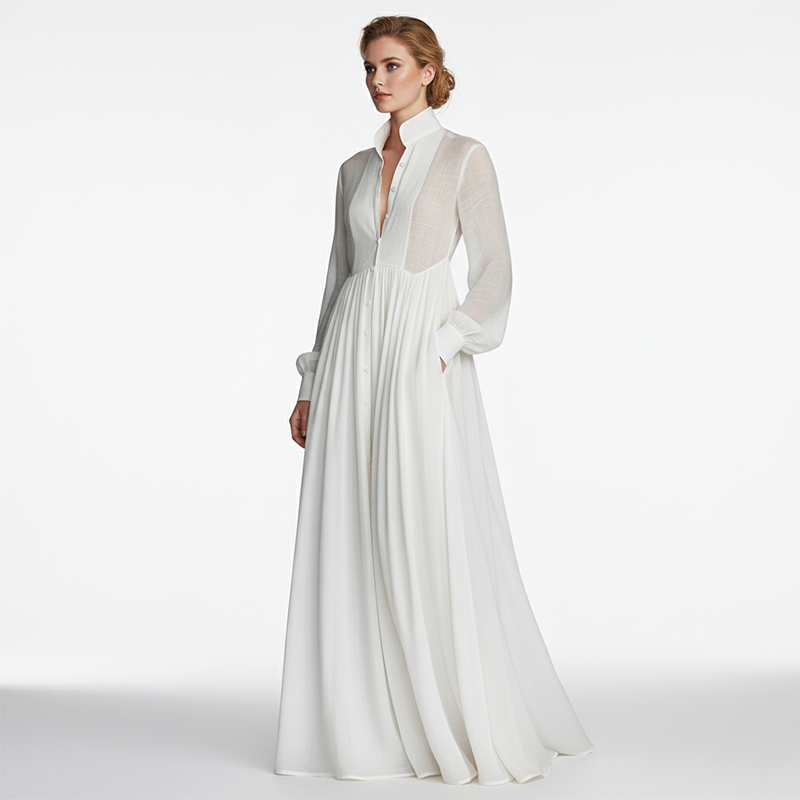 👗 LIMITED-TIME 50% OFF! ✨ Elegant Pleated Maxi Dress – High Neck, Cinched Waist, Pockets ✨
