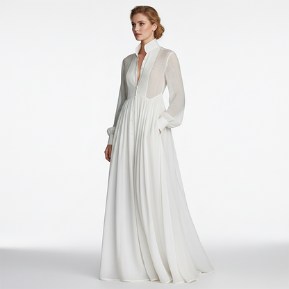 👗 LIMITED-TIME 50% OFF! ✨ Elegant Pleated Maxi Dress – High Neck, Cinched Waist, Pockets ✨