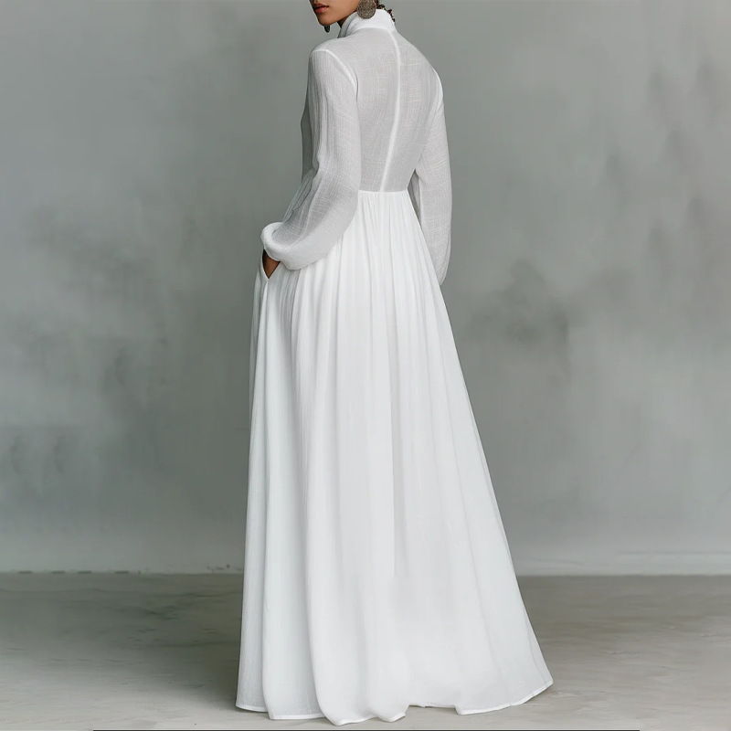👗 LIMITED-TIME 50% OFF! ✨ Elegant Pleated Maxi Dress – High Neck, Cinched Waist, Pockets ✨