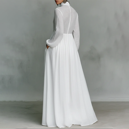 👗 LIMITED-TIME 50% OFF! ✨ Elegant Pleated Maxi Dress – High Neck, Cinched Waist, Pockets ✨