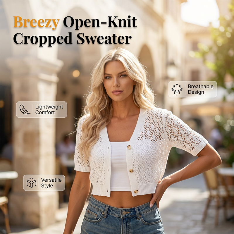 V-Neck Button Down Crop Top Sweater