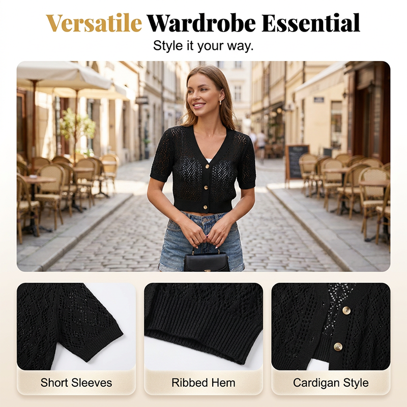 V-Neck Button Down Crop Top Sweater