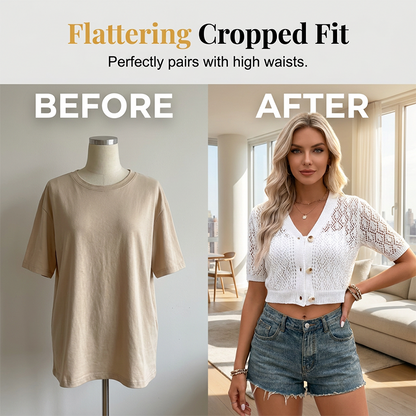 V-Neck Button Down Crop Top Sweater